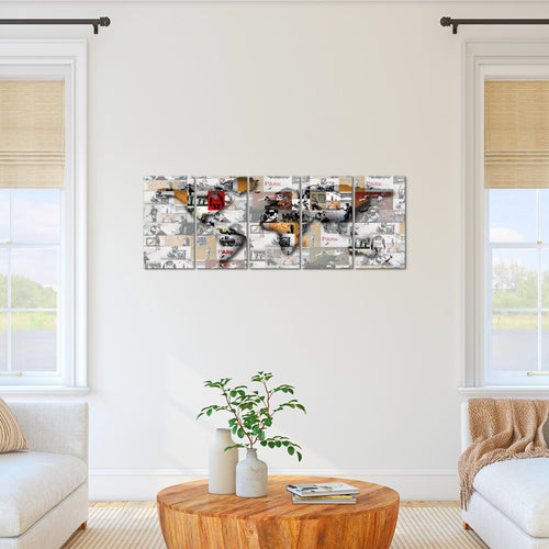 Runa Art Bild Weltkarte Banksy Collage Wandbilder auf Vlies Leinwand 5 Teilig Wanddekoration Loft Wohnzimmer 104556a