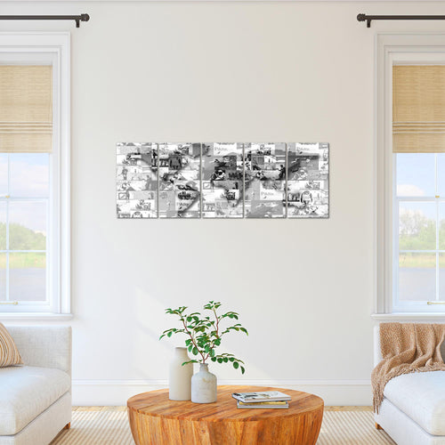 Runa Art Bild Weltkarte Banksy Collage Wandbilder auf Vlies Leinwand 5 Teilig Wanddekoration Loft Wohnzimmer 104556c