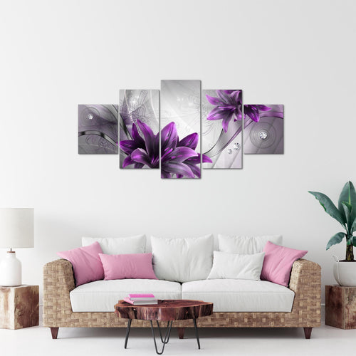 Runa Art Bild Wohnzimmer Schlafzimmer Blumen Lilien 5 Teilig Abstrakt Grau Violett Wandbilder auf Vlies Leinwand 036853b