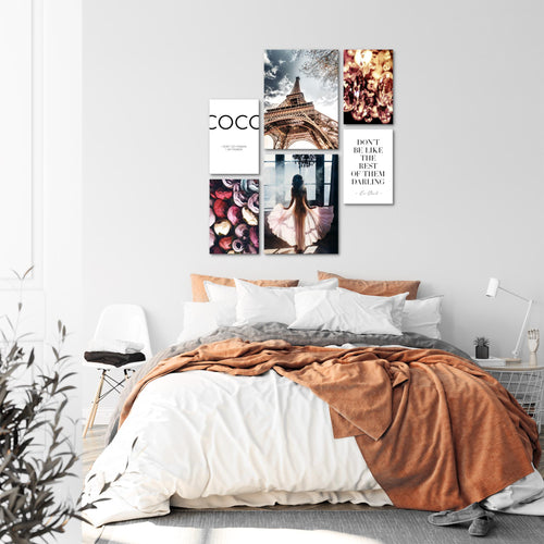 Novart Wandbilder Set Fashion Paris Coco - KEIN EXTRA RAHMEN BENÖTIGT -  Modern Deko  - Wohnzimmer Mädchen Teenager N008263a