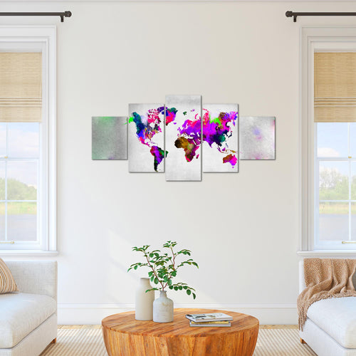 Runa Art Bild Büro Wohnzimmer Weltkarte 5 Teilig Kontinente Stein Bunt Wandbilder auf Vlies Leinwand 108853c