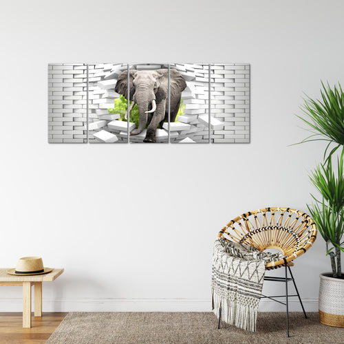 Runa Art Bild Elefant Abstrakt Wandbilder auf Vlies Leinwand 5 Teilig Wanddekoration Wohnzimmer Schlafzimmer 037456b