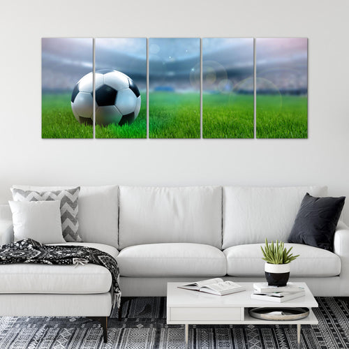 Runa Art Wandbild XXL Fussball Wohnzimmer Schlafzimmer 200 x 80 cm Grau 5 Teilig - Made in Germany - 402455a