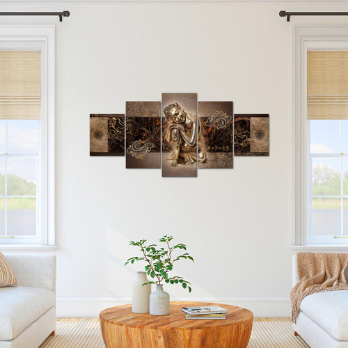Runa Art Bild Wohnzimmer Schlafzimmer Buddha Zen 5 Teilig Feng Shui Braun Wandbilder auf Vlies Leinwand 041353b