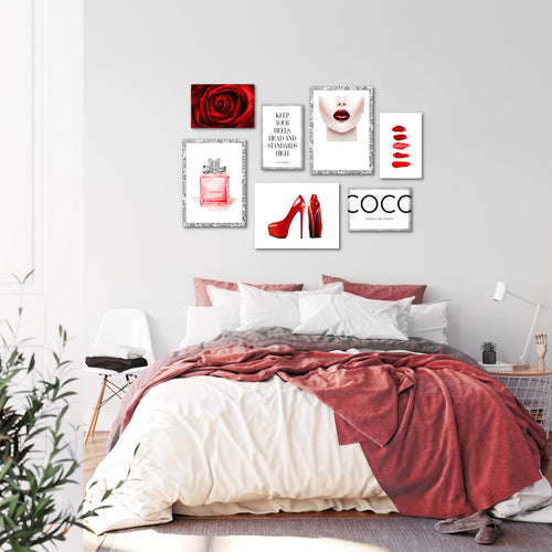 Novart Wandbilder Fashion - KOMPLETT AUFHÄNGFERTIG - Beauty Wohnzimmer Mädchen Teenager - 7 Moderne Mood-Bilder - N018971a
