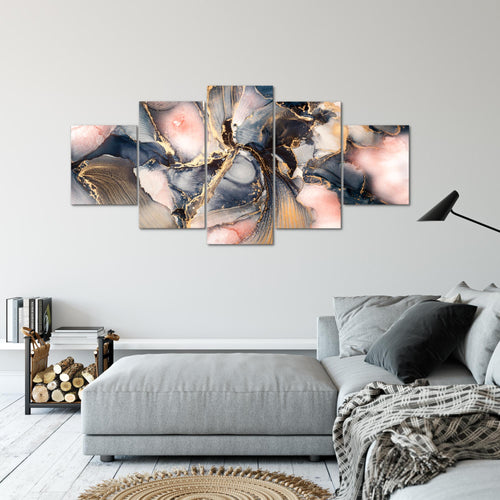 Runa Art - Bilder Abstrakt 200 x 100 cm 5 Teilig XXL Wanddekoration Design blau rosa Gold 043851a
