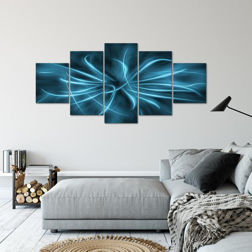 Runa Art - Bilder Abstrakt 200 x 100 cm 5 Teilig XXL Wanddekoration Design Bewegung Blau 100051b