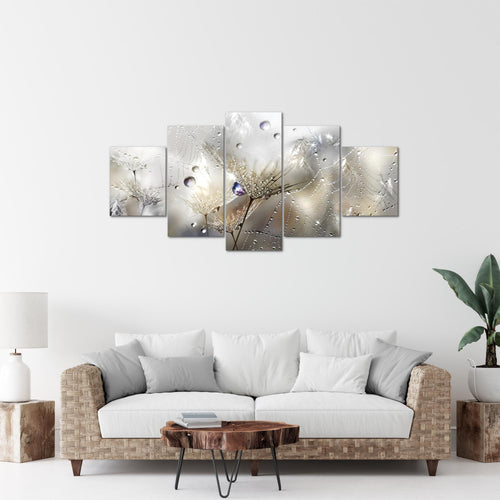 Runa Art Bild Wohnzimmer Schlafzimmer Blumen Pusteblumen 5 Teilig Morgentau Braun Wandbilder auf Vlies Leinwand 043153a