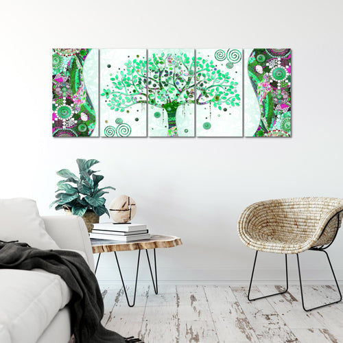 Runa Art Wandbild XXL Gustav Klimt - Baum des Lebens Wohnzimmer 200 x 80 cm Grün 5 Teilig - Made in Germany - 004655b
