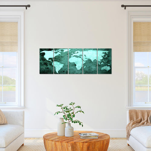 Runa Art Bild Weltkarte Wandbilder auf Vlies Leinwand 5 Teilig Wanddekoration Büro Wohnzimmer 101756b