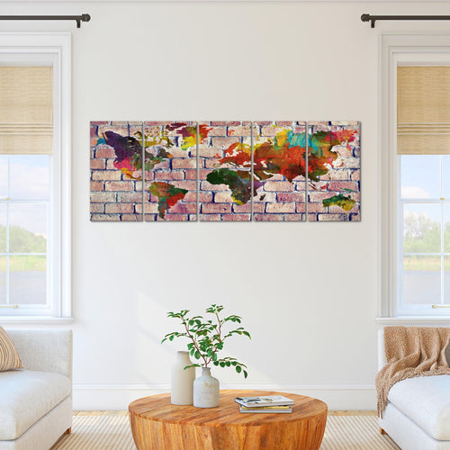 Runa Art Wandbild XXL Weltkarte Büro Wohnzimmer 200 x 80 cm Rot Bunt 5 Teilig - Made in Germany - 106955c