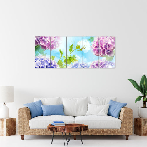 Runa Art Bild Blumen Hortensien Wandbilder auf Vlies Leinwand 5 Teilig Wanddekoration Wohnzimmer Schlafzimmer 017556c