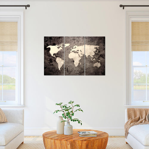 Runa Art Wandbilder Weltkarte Bild XXL Büro Wohnzimmer Braun Vintage Antik 120 x 80 cm 3 Teilig 101731c