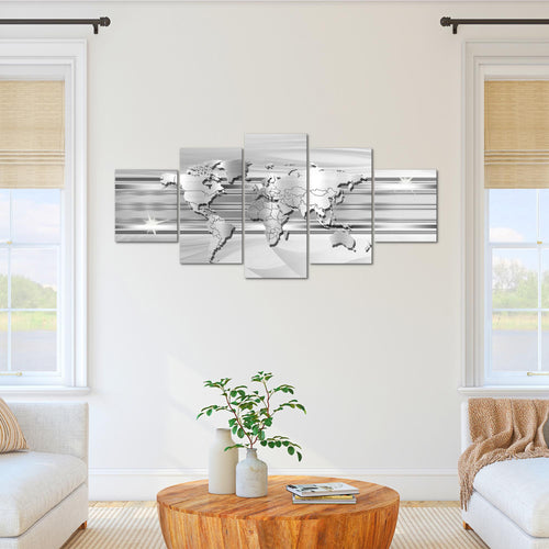Runa Art - Bilder Weltkarte 200 x 100 cm 5 Teilig XXL Wanddekoration Design Grau 107951c