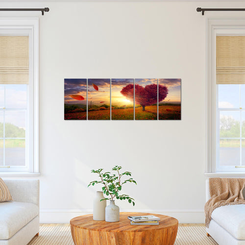 Runa Art Bild Herbst Baum Herz Wandbilder auf Vlies Leinwand 5 Teilig Wanddekoration Wohnzimmer Schlafzimmer 605856a