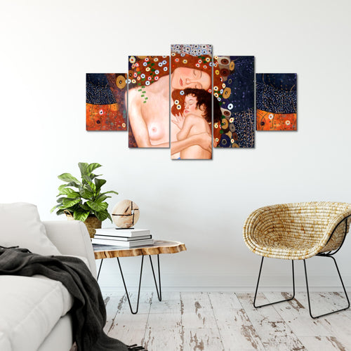Runa Art Bild Wohnzimmer Gustav Klimt Mutter und Kind 5 Teilig Frau Braun Wandbilder auf Vlies Leinwand 700253a