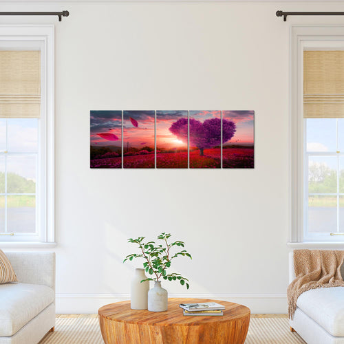 Runa Art Bild Herbst Baum Herz Wandbilder auf Vlies Leinwand 5 Teilig Wanddekoration Wohnzimmer Schlafzimmer 605856b
