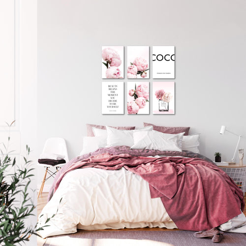 Novart Wandbilder Set Blumen Pfingstrosen - KOMPLETT AUFHÄNGFERTIG - Made in Germany - Moderne Bilder  Wohnzimmer Mädchen Teenager - N009464a