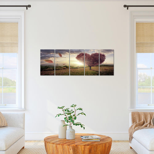 Runa Art Bild Herbst Baum Herz Wandbilder auf Vlies Leinwand 5 Teilig Wanddekoration Wohnzimmer Schlafzimmer 605856c