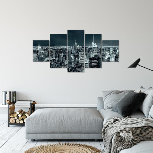 Runa Art Bild Wohnzimmer Büro New York Skyline 5 Teilig USA Türkis Blau Wandbilder auf Vlies Leinwand 036253b