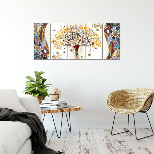 Runa Art Bild Gustav Klimt Baum des Lebens Wandbilder auf Vlies Leinwand 5 Teilig Wanddekoration Wohnzimmer 004656a