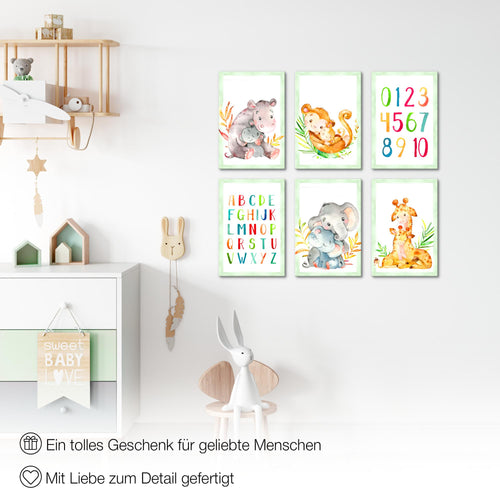 Novart Wandbilder Set Afrika Tiere - KOMPLETT AUFHÄNGFERTIG - Made in Germany - Moderne Bilder  Kinderzimmer Mädchen Junge - N021164a