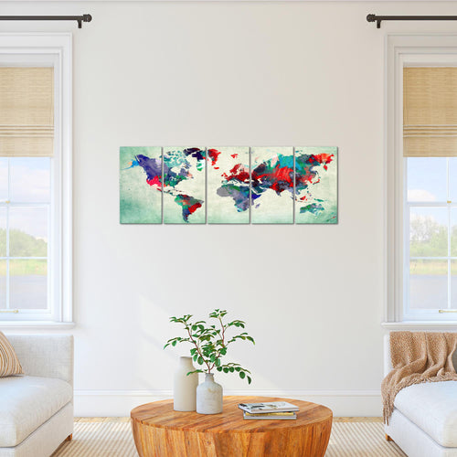 Runa Art Bild Weltkarte Wandbilder auf Vlies Leinwand 5 Teilig Wanddekoration Büro Wohnzimmer 105156b