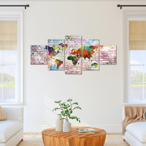 Runa Art - Bilder Weltkarte 200 x 100 cm 5 Teilig XXL Wanddekoration Design Bunt 106951a