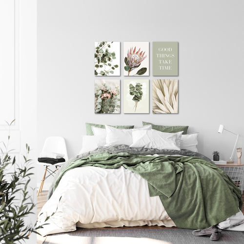 Novart Wandbilder - KEIN EXTRA RAHMEN BENÖTIGT - Wohnzimmer Schlafzimmer - Bilder Modern Grün Blätter - Boho Beige - N023065a