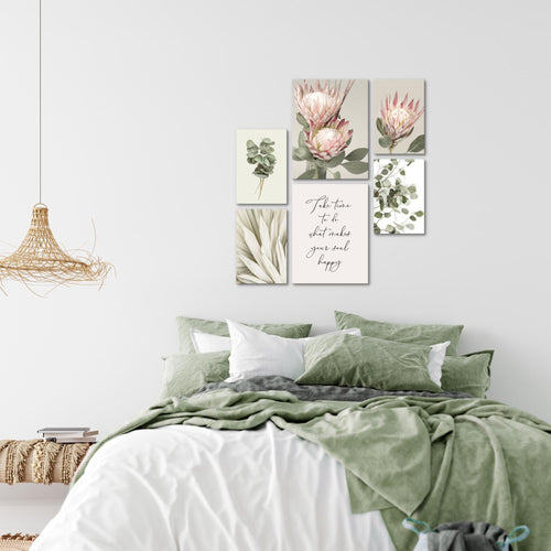 Novart Wandbilder Set Blätter Pflanzen Olivgrün - KEIN EXTRA RAHMEN BENÖTIGT -  Modern Deko  - Wohnzimmer Schlafzimmer N028063a