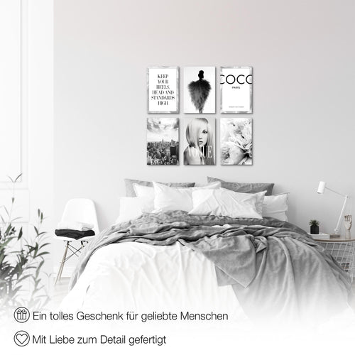 Novart Wandbilder Set Fashion - KOMPLETT AUFHÄNGFERTIG - Made in Germany - Moderne Bilder  Wohnzimmer Mädchen Teenager - N002164a