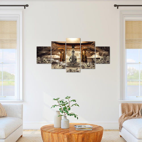 Runa Art Bild Wohnzimmer Schlafzimmer Feng Shui Buddha 5 Teilig Wellness Zen Braun Wandbilder auf Vlies Leinwand 036453b