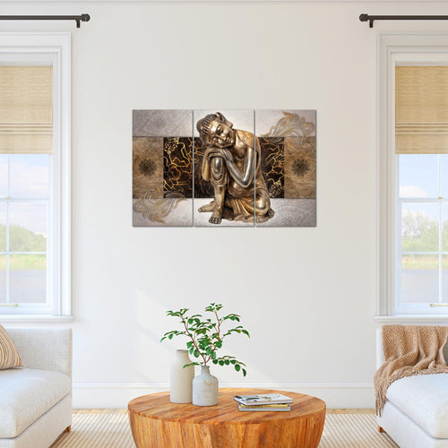 Runa Art Wandbilder Buddha Zen Bild XXL Wohnzimmer Schlafzimmer Beige Feng Shui 120 x 80 cm 3 Teilig 041331c