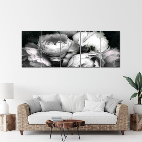 Runa Art Wandbild XXL Blumen Rosen Wohnzimmer Schlafzimmer 200 x 80 cm Schwarz Bunt 5 Teilig - Made in Germany - 039155c