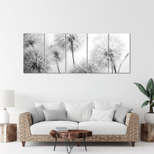 Runa Art Wandbild XXL Blumen Pusteblumen Wohnzimmer Schlafzimmer 200 x 80 cm Schwarz Weiss 5 Teilig - Made in Germany - 042055c