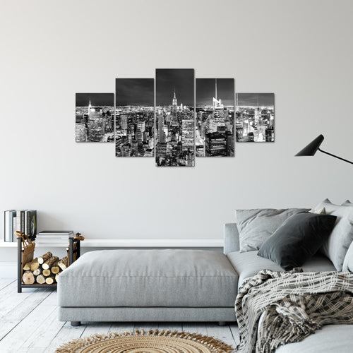Runa Art Bild Wohnzimmer Büro New York Skyline 5 Teilig Amerika NY Schwarz Weiss Wandbilder auf Vlies Leinwand 036253c