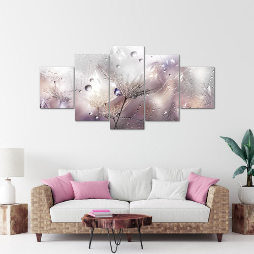 Runa Art - Bilder Blumen Pusteblumen 200 x 100 cm 5 Teilig XXL Wanddekoration Design Rosa Grau 043151b
