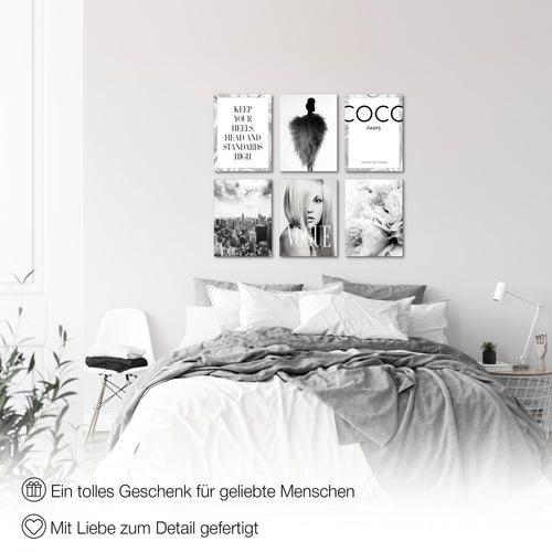 Novart Wandbilder - KEIN EXTRA RAHMEN BENÖTIGT - Wohnzimmer Mädchen Teenager - Bilder Modern Fashion Coco - Schwarz Weiss - N002165a
