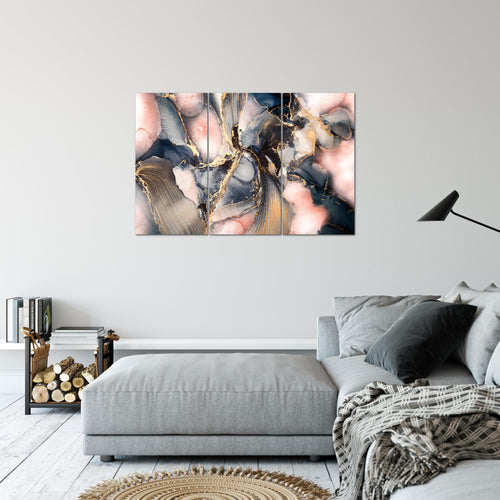 Runa Art Wandbilder Abstrakt Bild XXL Wohnzimmer Schlafzimmer blau rosa Gold Pastel 120 x 80 cm 3 Teilig 043831a