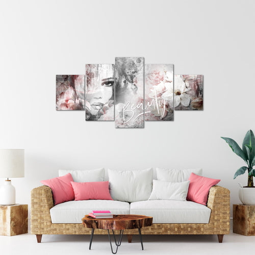 Runa Art Bild Wohnzimmer Schlafzimmer Blumen Vintage 5 Teilig Frau Bunt Wandbilder auf Vlies Leinwand 039353a