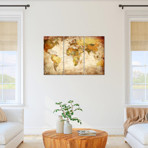 Runa Art Wandbilder Weltkarte Bild XXL Büro Wohnzimmer Gold Vintage Antik 120 x 80 cm 3 Teilig 103431a