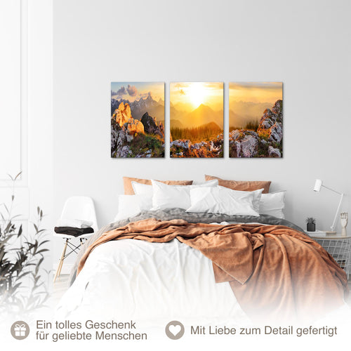 Novart Bilder Set Landschaft - KEIN EXTRA RAHMEN BENÖTIGT - Wandbilder für Wohnzimmer Schlafzimmer Büro - 3 Teilig Deko Natur - N033036a
