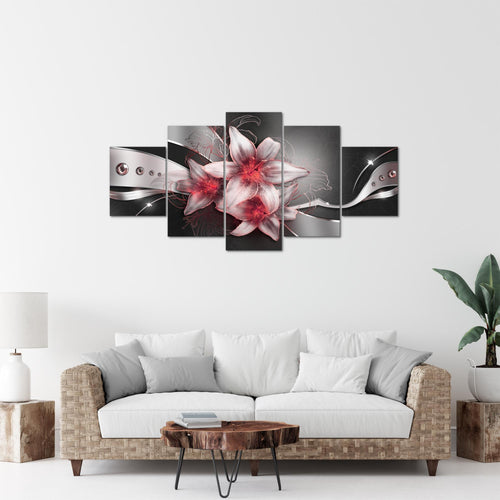 Runa Art Bild Wohnzimmer Schlafzimmer Blumen Lilien 5 Teilig Abstrakt Schwarz Rot Wandbilder auf Vlies Leinwand 039653c