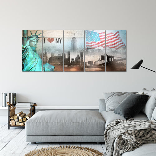 Runa Art Wandbild XXL New York City Wohnzimmer Büro 200 x 80 cm Beige Bunt 5 Teilig - Made in Germany - 034255b