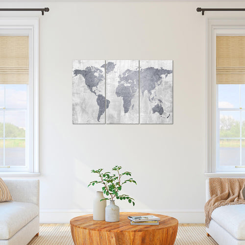 Runa Art Wandbilder Weltkarte Bild XXL Büro Wohnzimmer Grau Landkarte Beton 120 x 80 cm 3 Teilig 104331c