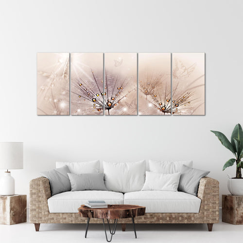 Runa Art Wandbild XXL Pusteblume Wohnzimmer Schlafzimmer 200 x 80 cm Rosa 5 Teilig - Made in Germany - 016955a