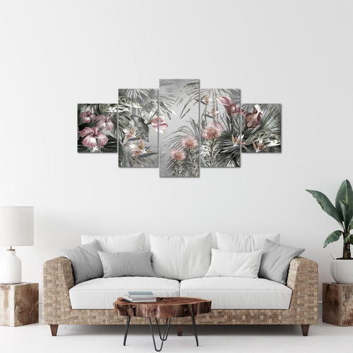 Runa Art Bild Wohnzimmer Schlafzimmer Blumen 5 Teilig Vintage Natur Grau Wandbilder auf Vlies Leinwand 043353c