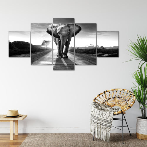 Runa Art - Bilder Afrika Elefant 200 x 100 cm 5 Teilig XXL Wanddekoration Design Schwarz Weiss 042651c