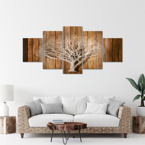 Runa Art - Bilder Baum Abstrakt 200 x 100 cm 5 Teilig XXL Wanddekoration Design Beige Braun 039951a