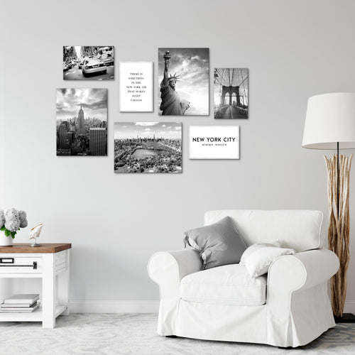 Novart Wandbilder New York City - KOMPLETT AUFHÄNGFERTIG - USA Wohnzimmer Büro - 7 Moderne Mood-Bilder - N013171a
